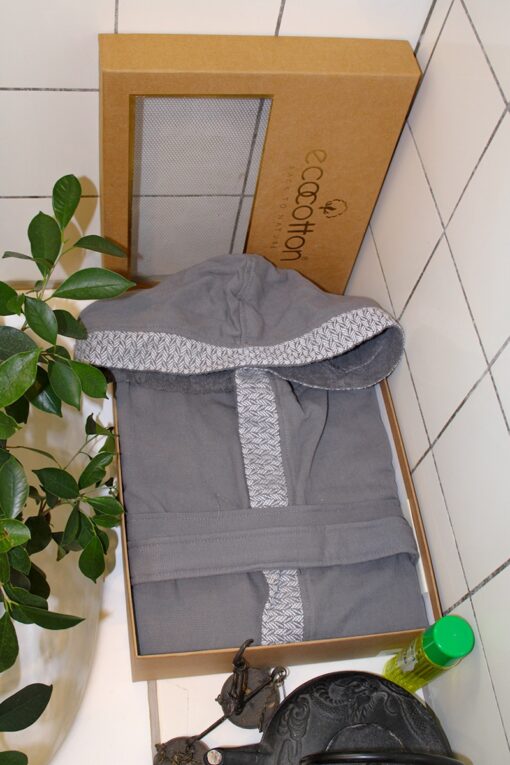 Luxurious men's bathrobe in a decorative giftbox