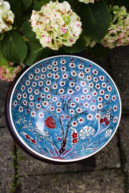 Handmade turkish bowl showing the tree of life in bright colors