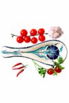 Smart køkkenudstyr - Trendy og praktisk skeholder i keramik med motiv af en nellike i en flot blå og turkis farve på hvid baggrund. Til opbevaring af køkkenredskaber og serverings bestik