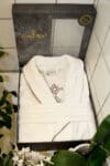 Exclusive white bathrobe with embroidery at the back -in a giftbox