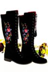 Handmade lace up suede boots with Suzani style embroidery 