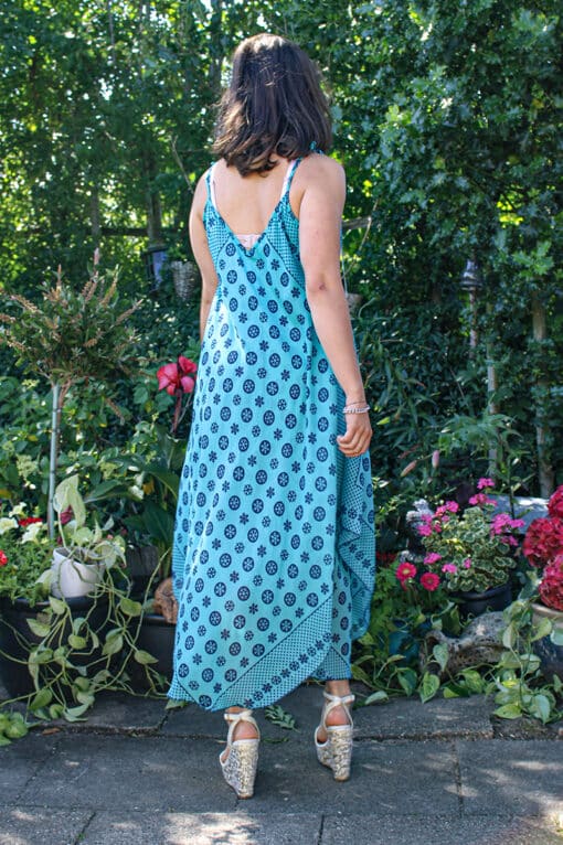 Colorful airy dress in 2 thin layers. Strapless and watergreen colors